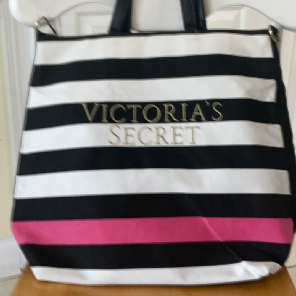 Victoria's Secret Black and White Striped Tote Bag - Picture 6 of 7